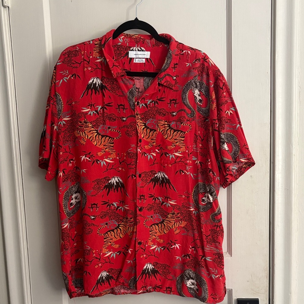 Urban Outfitters Red Dragon Print Casual Shirt